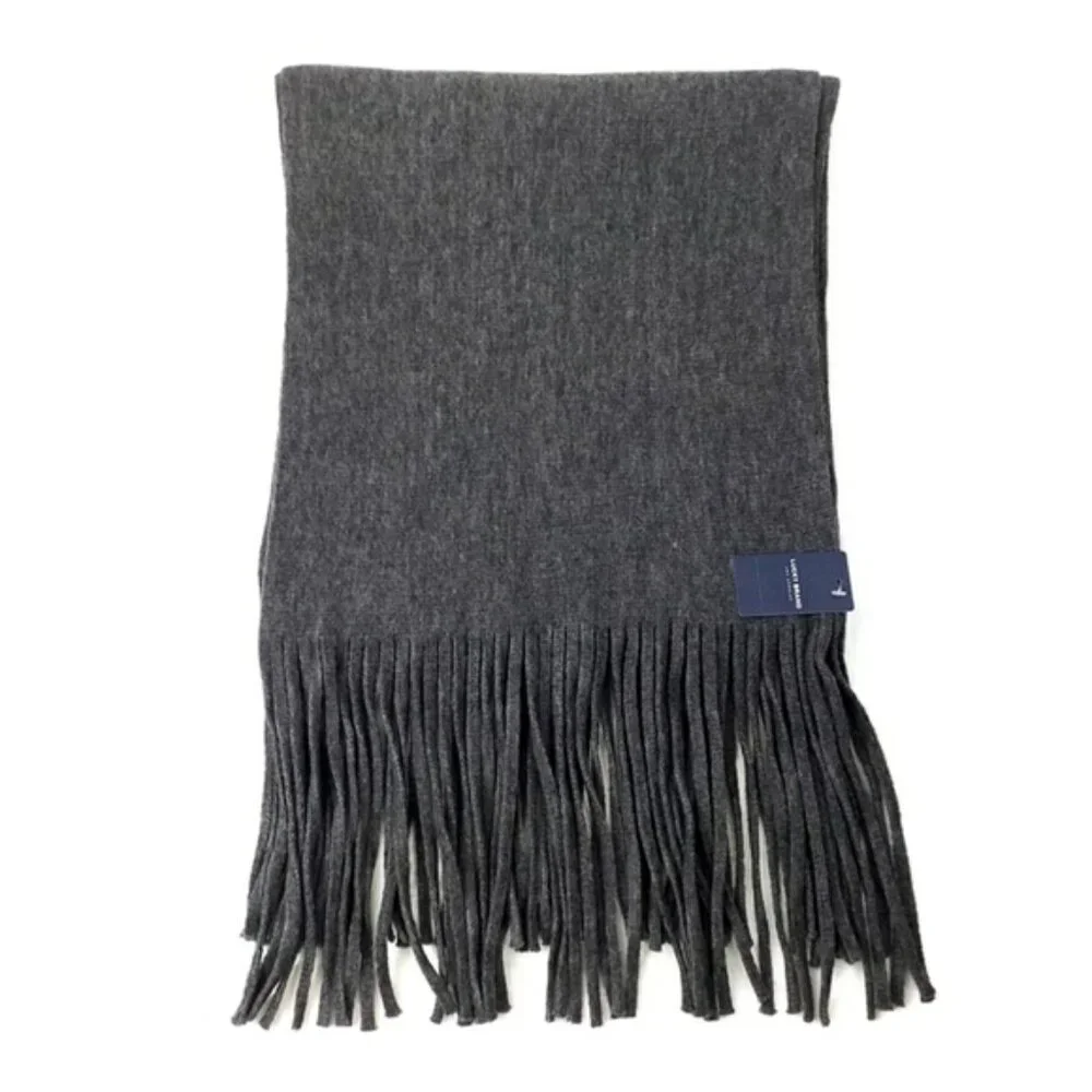 Lucky Brand Solid Dark Gray Brushed Polyester Blend Fringed Scarf Unisex NWT